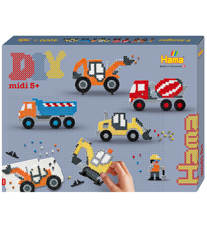 Hama Midi Perler - Gaveæske - 4000 stk + 1 Plade - Entreprenørma