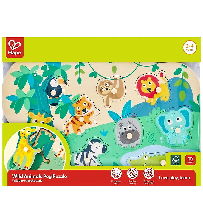 Hape Puslespil - Træ - 9 Brikker - Vilde Dyr