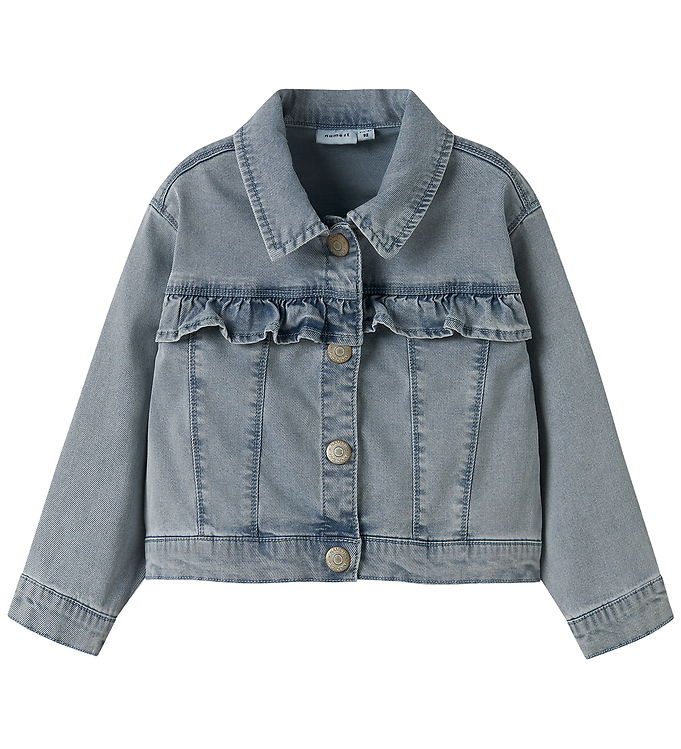 Name It Denimjakke Light Blue Denim Med Flæser - Str. 2y 92cm