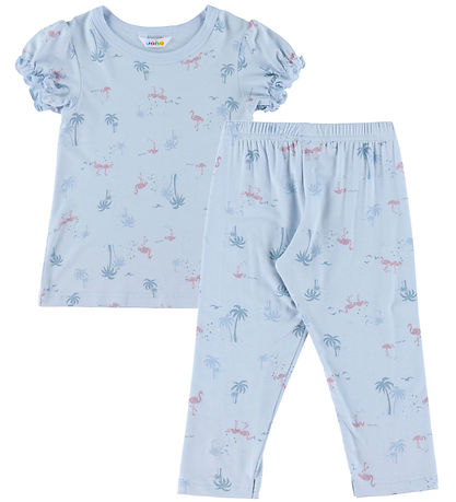 Joha Pyjama Set - Bamboo - Light Blue w. Flamingos
