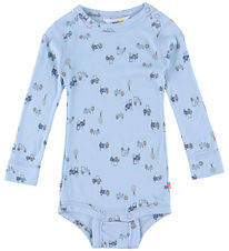 Joha Bodysuit l/s - Bamboo - Light Blue w. Tractors