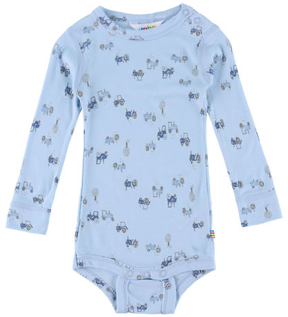 Joha 보디수트 긴팔 - 대나무 - 연한 파란색 포함 장난감 트랙터