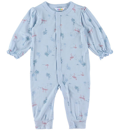 Joha Natdragt - Bambus - Lyseblå m. Flamingoer