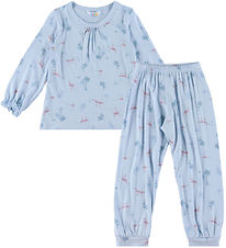 Joha Pyjama Set - 2 Parts - Bamboo - Light Blue w. Flamingos