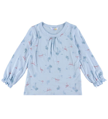 Joha Nattøj - 2-Delt - Bambus - Lyseblå m. Flamingoer