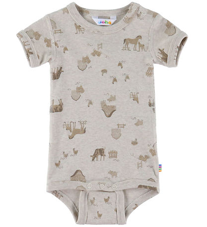 Joha Bodysuit s/s - Light Beige w. Farm Animals