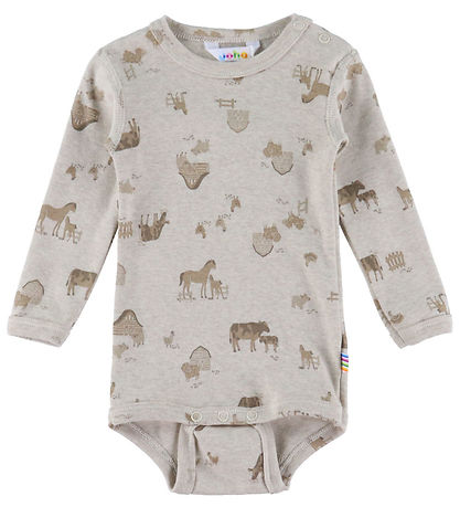 Joha Bodysuit l/s - Light Beige w. Farm Animals