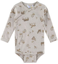 Joha Wrap Bodysuit l/s - Light Beige w. Farm Animals