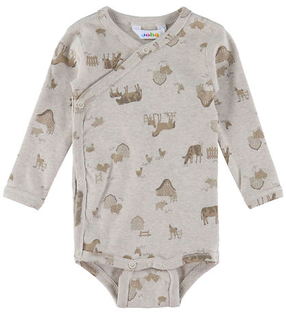Joha Wrap Bodysuit l/s - Light Beige w. Farm Animals