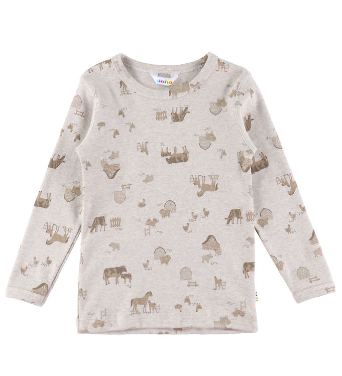 Joha Bluse - Lys Beige m. Bondegårdsdyr