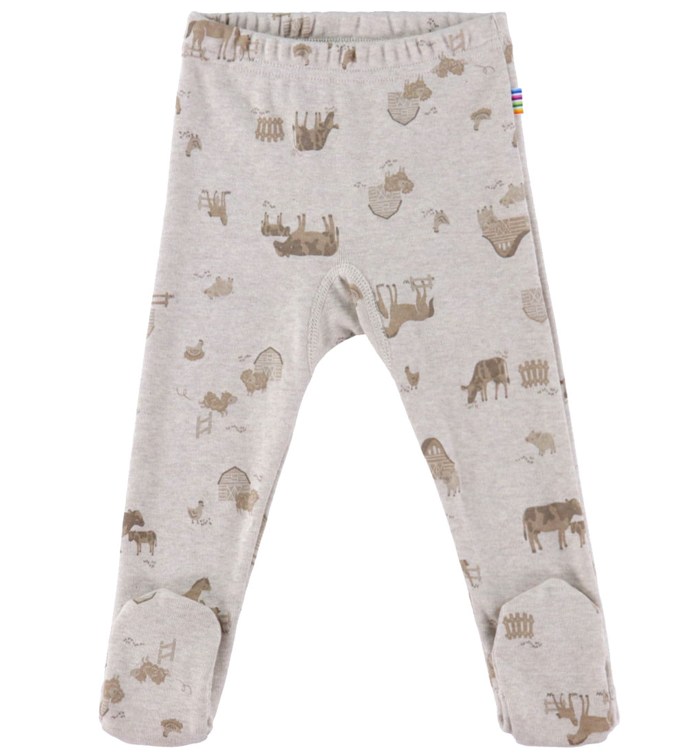 Joha Leggings m. Füße - Hellbeige m. Bauernhoftiere - Joha - 60 - Leggings