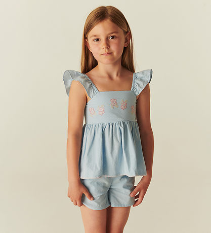 Copenhagen Colors Shortssæt - Top/Shorts - Lyseblå m. Brodering