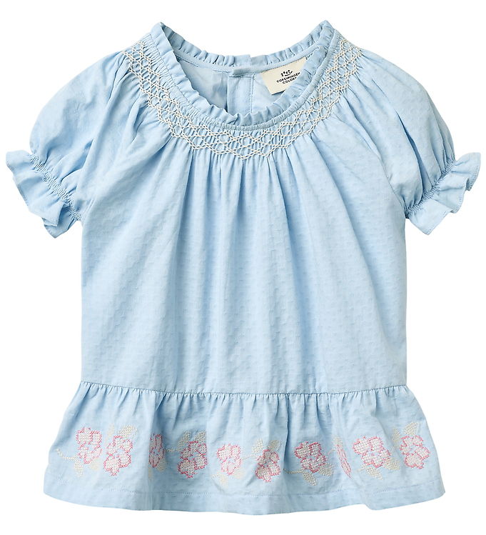 Bluse m. Broderi - Lt. Blue Comb. - Lt. Blue Comb. / 110