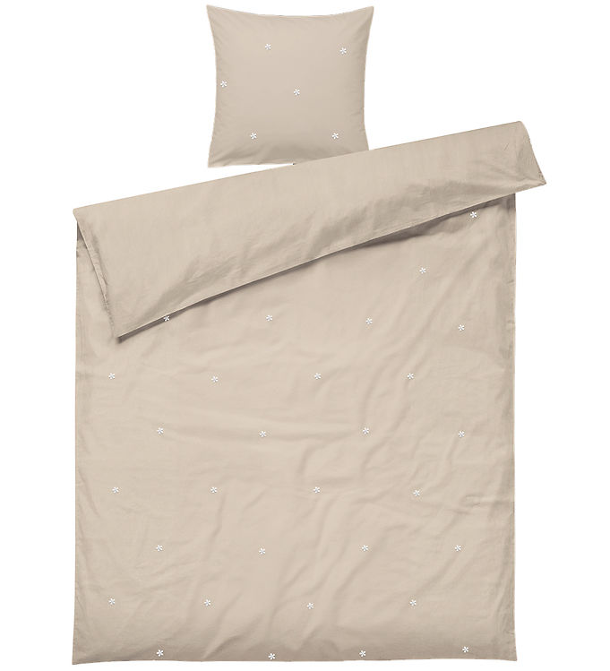 JUNA sengetøj 140x200 cm - 100% økologisk bomuld - Daisy sand med broderede blomster