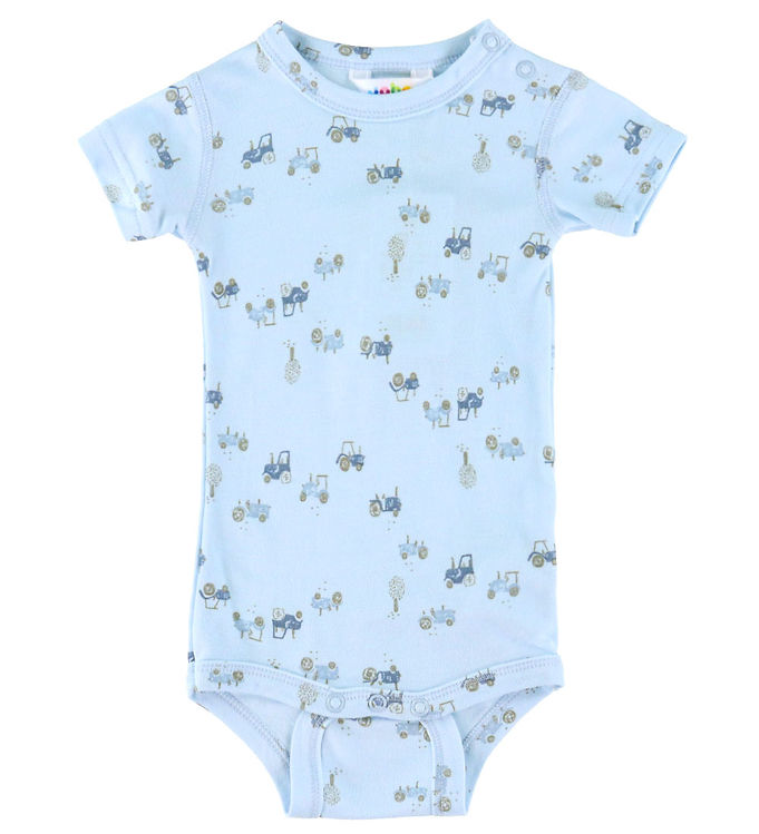 Joha Body k/æ - Bambus - Lyseblå m. Traktorer billede