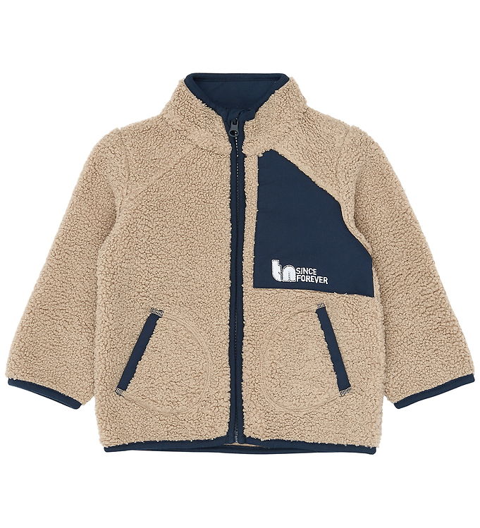 The New Siblings Teddyjakke Beige Med Navy Blazer Kontrastdetaljer - Str. 3y 98cm