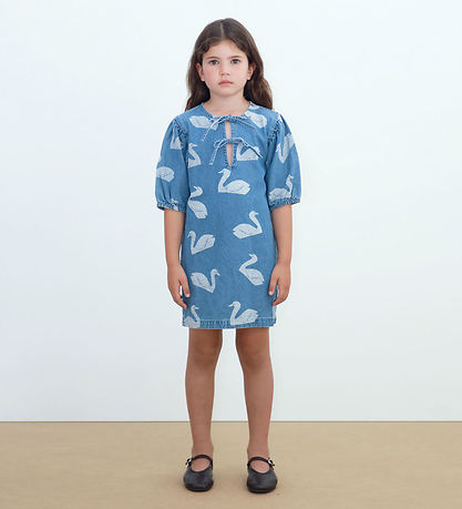 Tiny Cottons Kjole - Big Swans - Medium Wash Denim