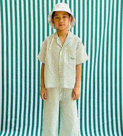 Tiny Cottons Bukser - Hør - Dark Emerald m. Striber