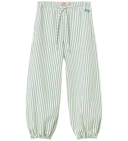 Tiny Cottons Bukser - Hør - Dark Emerald m. Striber
