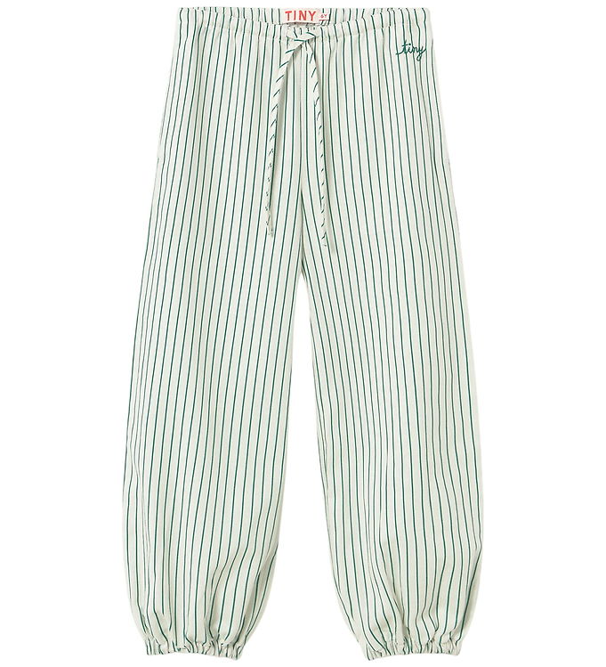 Tiny Cottons Bukser - Hør - Dark Emerald m. Striber