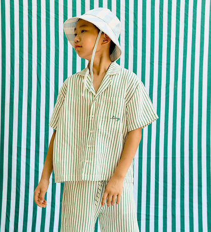 Tiny Cottons Skjorte - Hør - Dark Emerald m. Striber