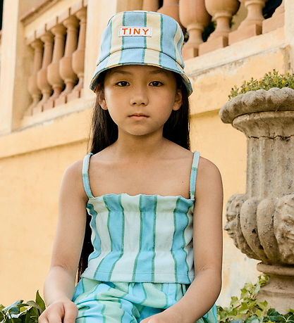 Tiny Cottons Bøllehat - Retro Stripes - Light Wash Denim