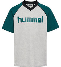 Hummel T-Shirt - hmlJR Reg V-Neck - Grå/Mørkegrøn/Sort