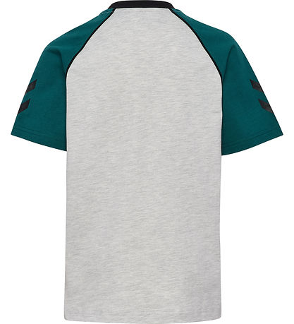 Hummel T-Shirt - hmlJR Reg V-Neck - Grå/Mørkegrøn/Sort
