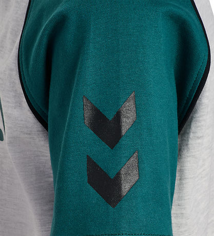 Hummel T-Shirt - hmlJR Reg V-Neck - Grå/Mørkegrøn/Sort