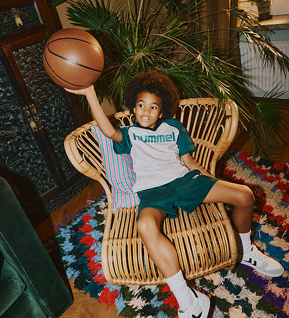 Hummel T-Shirt - hmlJR Reg V-Neck - Grå/Mørkegrøn/Sort