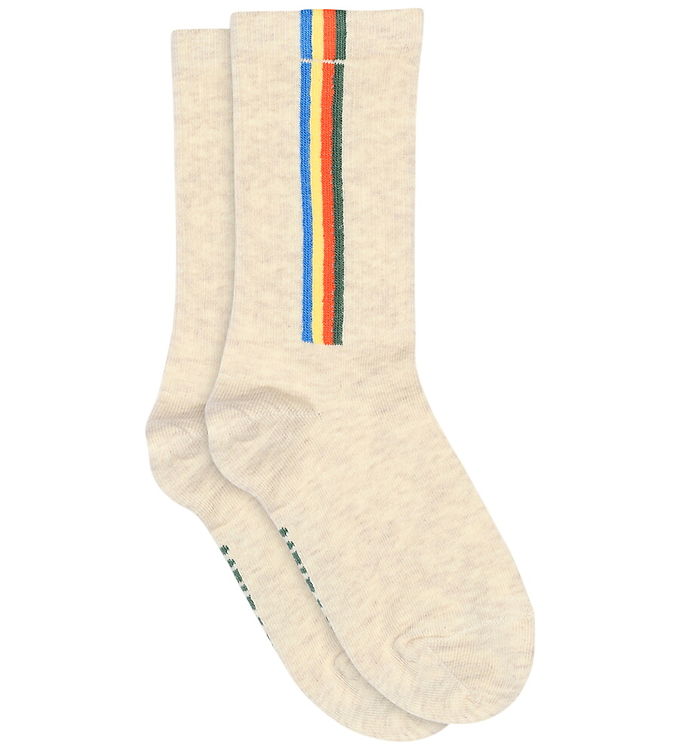 Melton Strømper - Vertical Stripe - Light Beige Melange