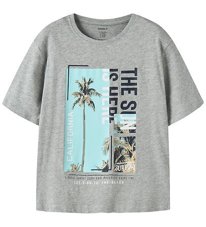 Name It T-shirt - 2-pak - NkmVagno - Grey Melange/Limpet Shell