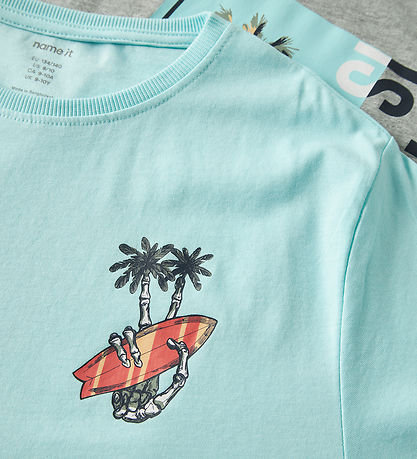 Name It T-shirt - 2-pak - NkmVagno - Grey Melange/Limpet Shell