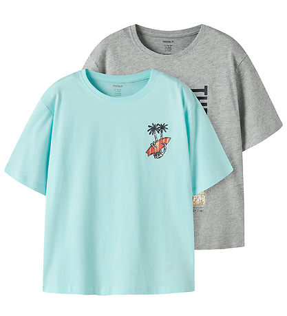 Name It T-shirt - 2-pak - NkmVagno - Grey Melange/Limpet Shell