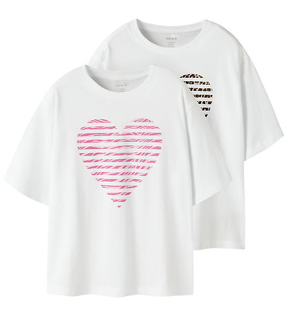 Name It T-shirt - 2-pak - NkfFahiraz - Bright White/Zebra Heart/