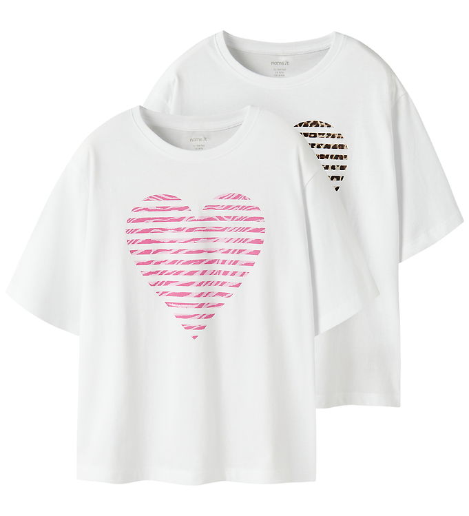 Name It T-shirt - 2-pak - NkfFahiraz - Bright White/Zebra Heart/