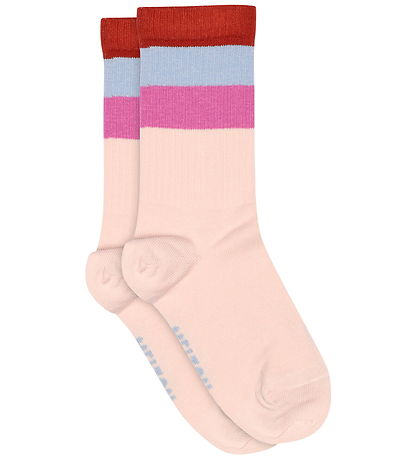 Melton Strømper - Wide Stripes - Crystal Pink