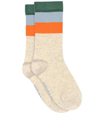 Melton Strømper - Wide Stripes - Light Beige Melange