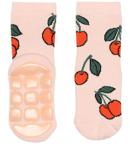 Melton Socks - Anti-Slip - Cherries - Crystal Pink