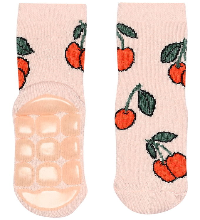 Melton Strømper - Anti-Slip - Cherries - Crystal Pink