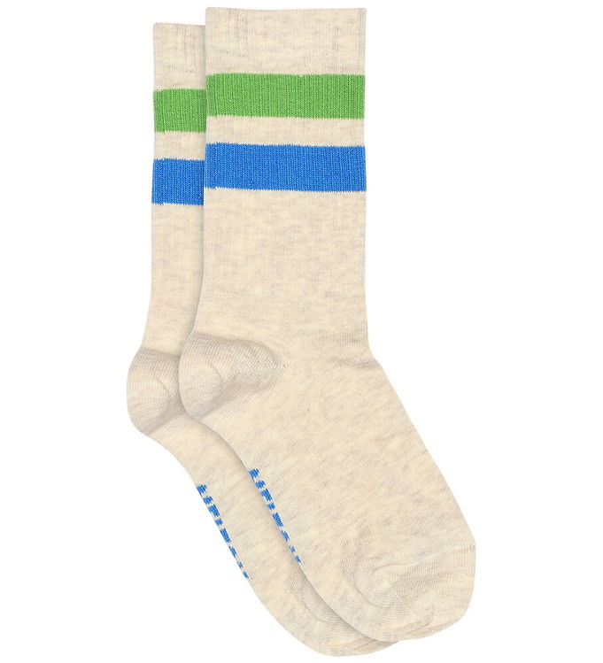 Melton Strømper - Sporty Stripe - Light Beige Melange