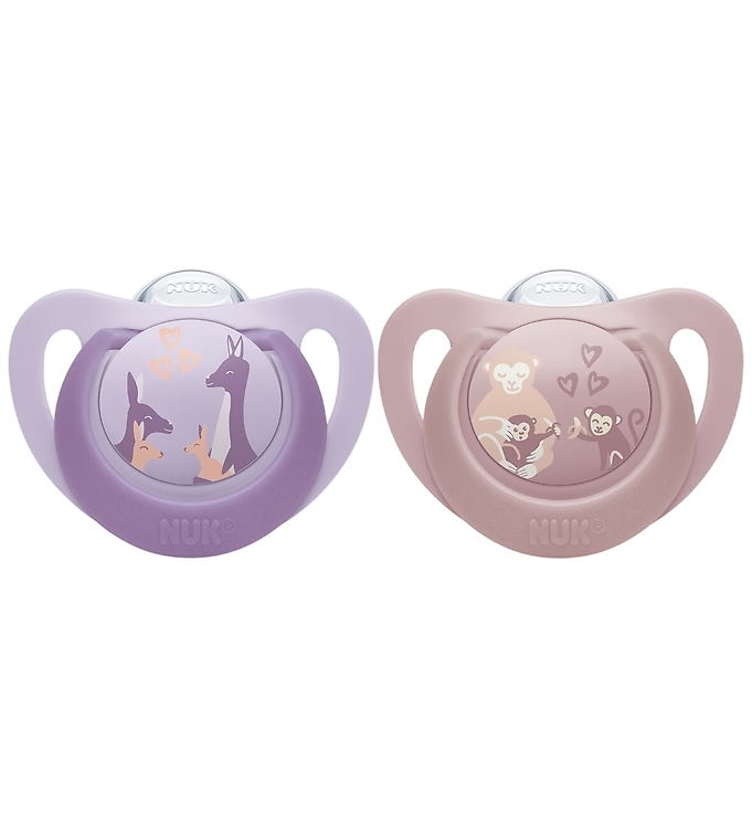 Nuk Sutter - 2-pak - First Choice - Monkey/Kangaroo - Lilac/Rose