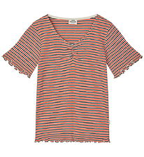 Mads Nørgaard T-Shirt - Rib - Stripe Tiki - Fiery Red/Vanilla IN