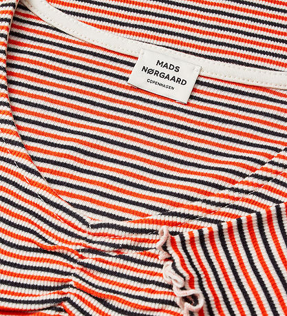 Mads Nørgaard T-shirt - Rib - Stripe Tiki -  Fiery Red/Vanilla I