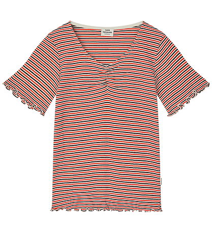 Mads Nørgaard T-shirt - Rib - Stripe Tiki -  Fiery Red/Vanilla I
