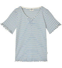 Mads Nørgaard T-Shirt - Rib - Stripe Tiki - Vanilla Ice/Heldere 