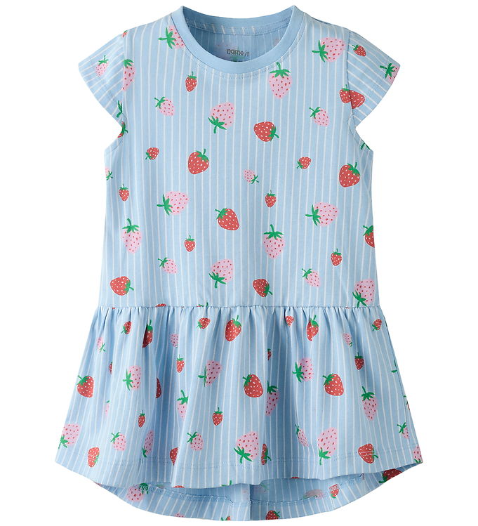 NAME IT Kjole Vigga Chambray Blue Striped Strawberry