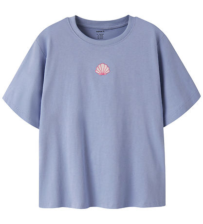 Name it T-shirt - NkfVictoria - Purple Impression/Shell Embroide