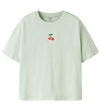 Name it T-shirt - NkfVictoria - Pale Aqua/Cherry Embroider