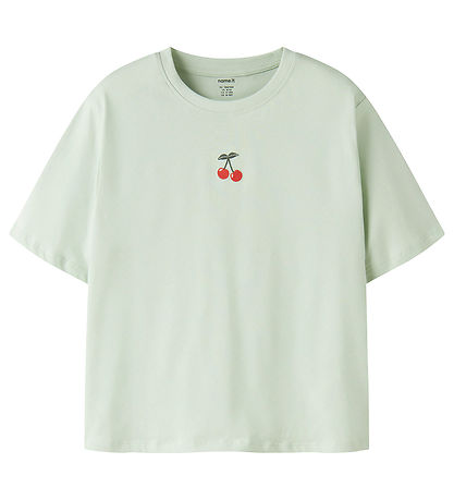 Name it T-shirt - NkfVictoria - Pale Aqua/Cherry Embroider